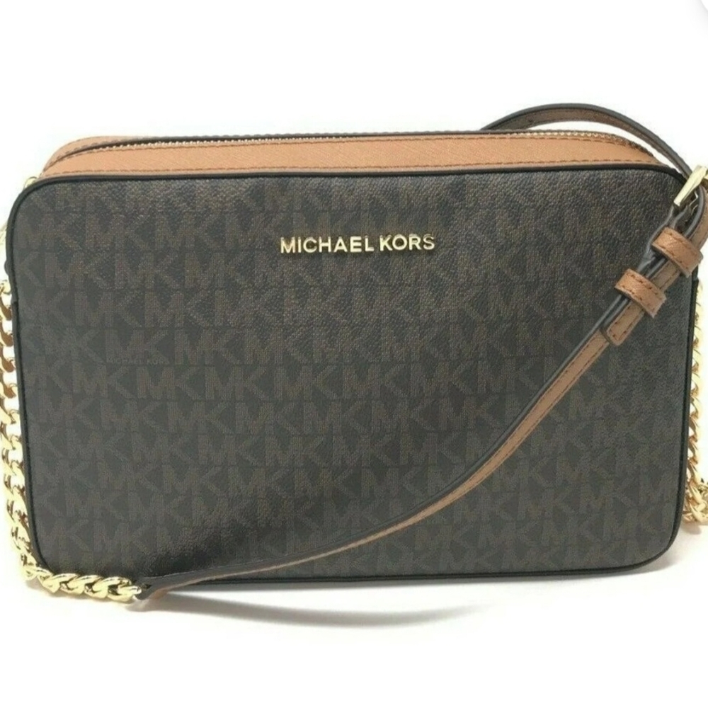 Michael Kors Brown and Tan MK Signature Crossbody Bag - Picture 5 of 6